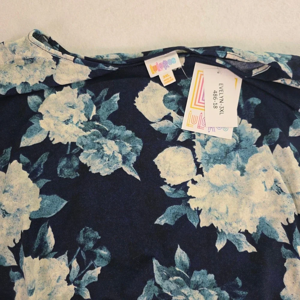 LuLaRoe Women 3XL Evelyn Dress Navy Blue Floral Smocked Waist Tiered Midi NEW - Picture 2 of 9